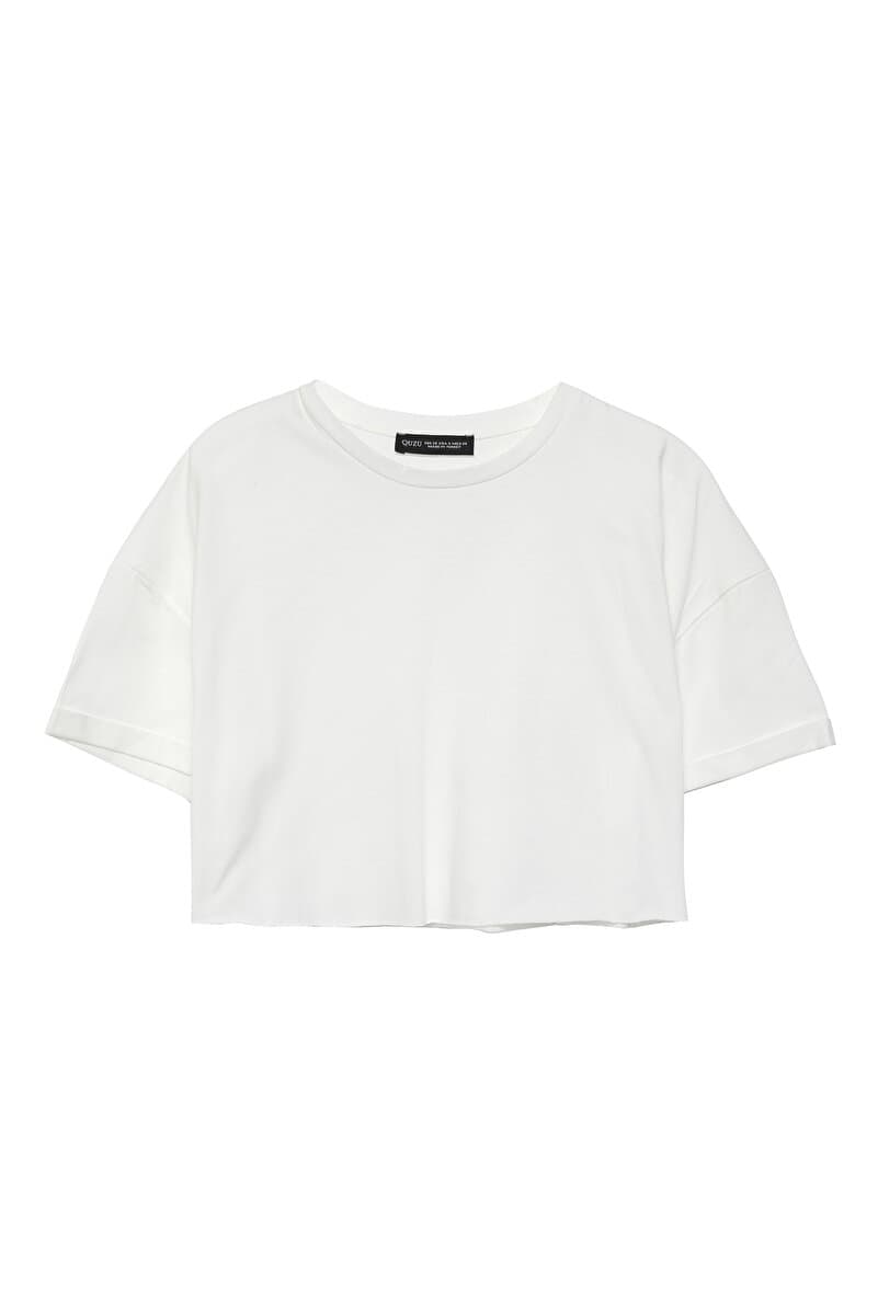Quzu Crop Tişört Ekru