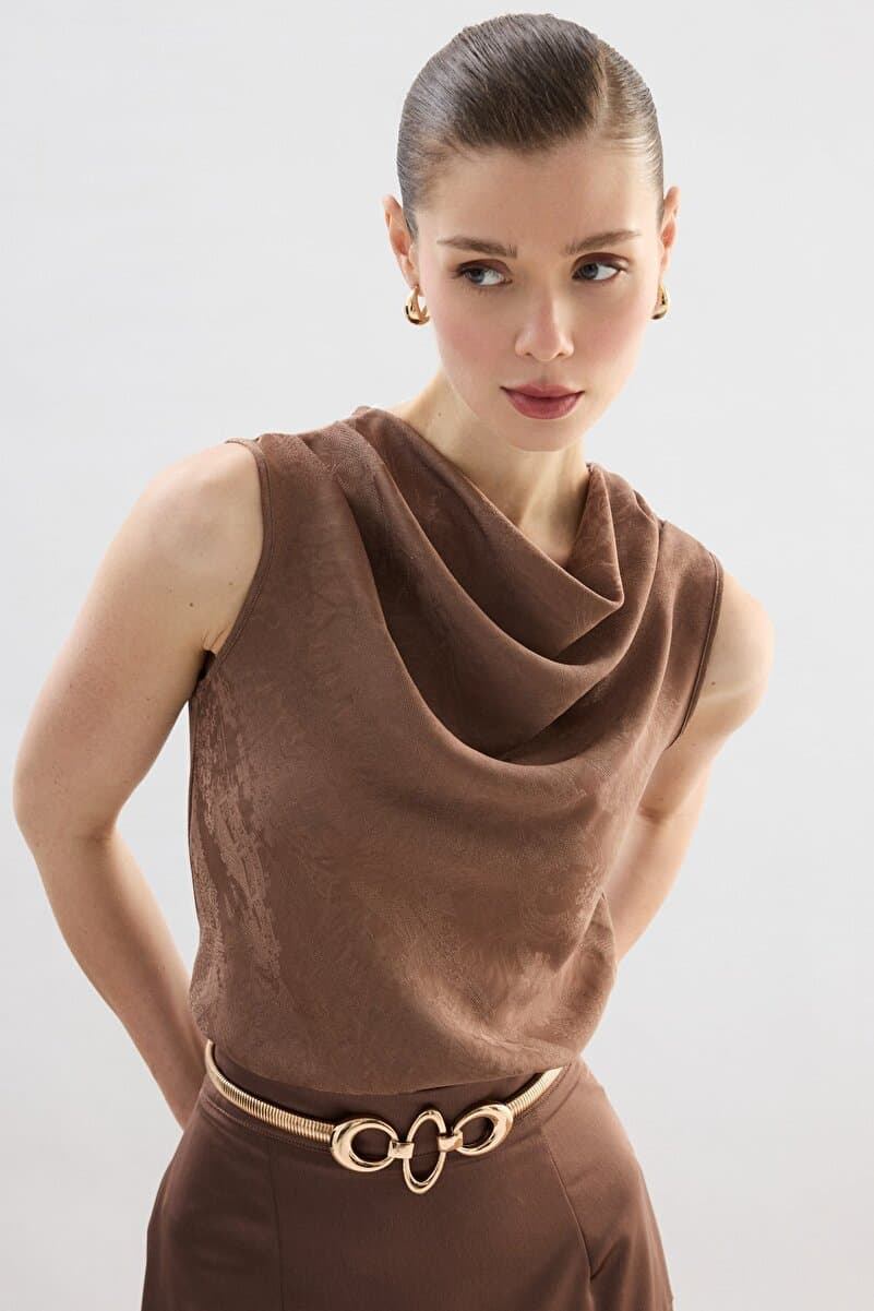 Sateen Degaje Yaka Bluz - Vizon