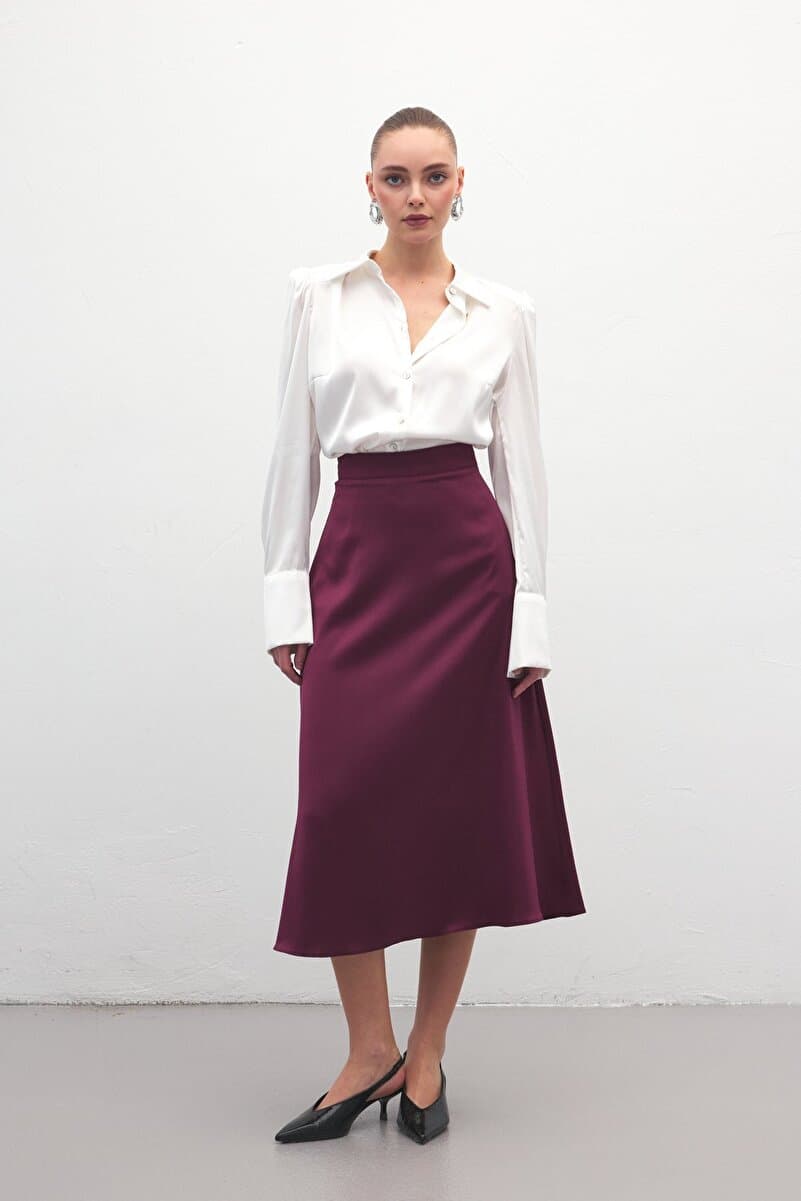 Sateen Midi Boy Saten Etek - Mürdüm