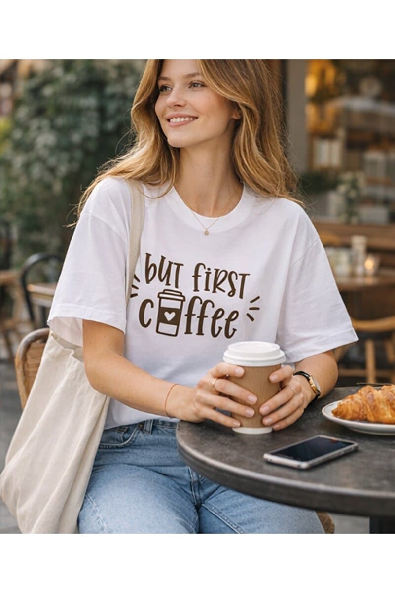 Lizbon Style Kadın Oversize %100 Pamuk Basic Tişört Rahat Kalıp Baskılı Beyaz T-Shirt