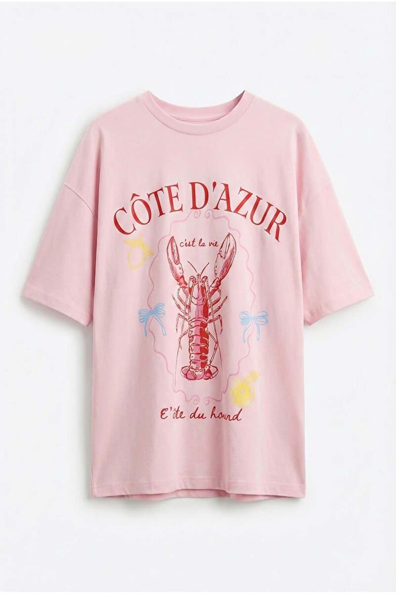 Quzu Cote D'azur Baskılı T-Shirt