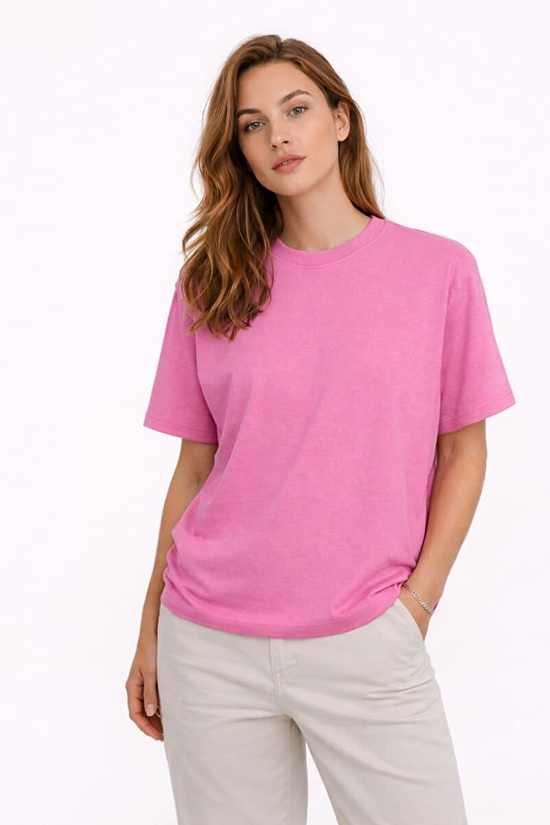 Lizbon Style Kadın Oversize %100 Pamuk Basic Rahat Kalıp T-Shirt