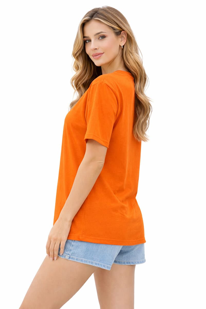 Lizbon Style Kadın Regular Oversize %100 Pamuk Basic Rahat Kalıp T-Shirt - Turuncu