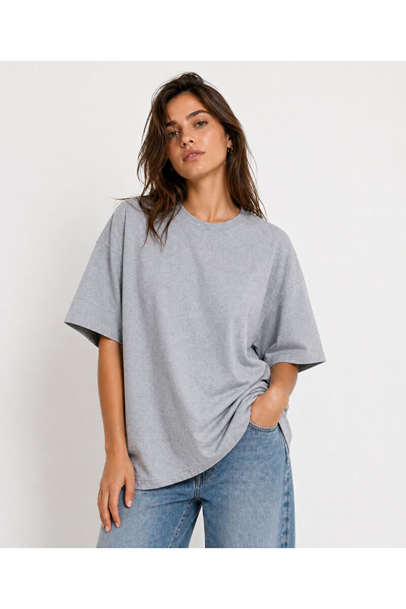 Lizbon Style Kadın Oversize %100 Pamuk Basic Rahat Kalıp T-Shirt